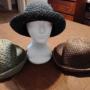 Stylish Women's Woven Hat Collection - Black, Green, and Brown